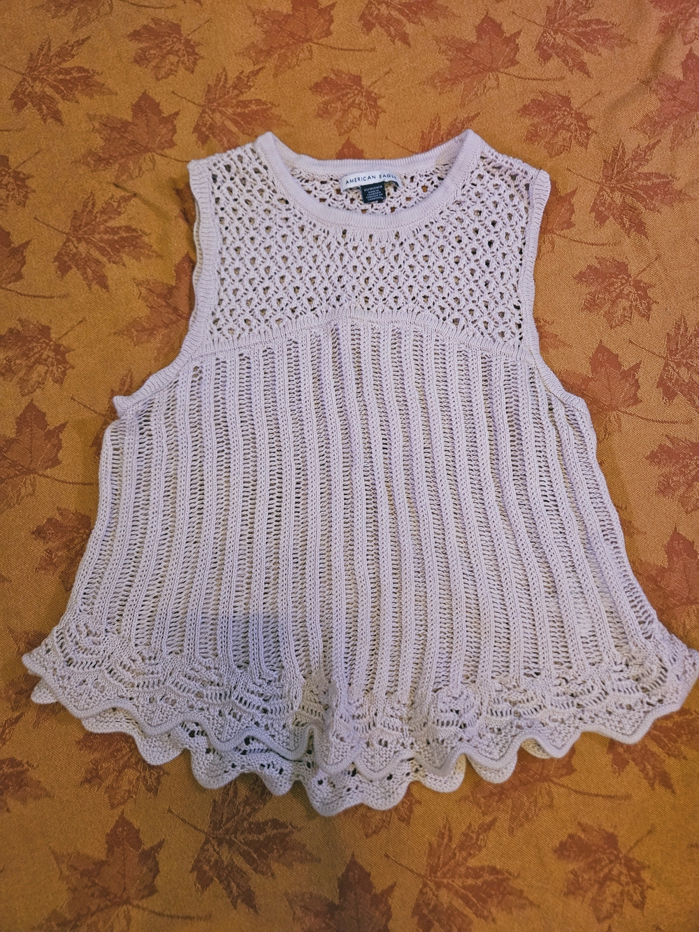 American Eagle Outfitters Cream Crochet Knit Sleeveless Cropped Top